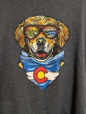 Wild Tribute Men's XL Golden Retriever Dog Colorado Flag Bandana T-Shirt Gray